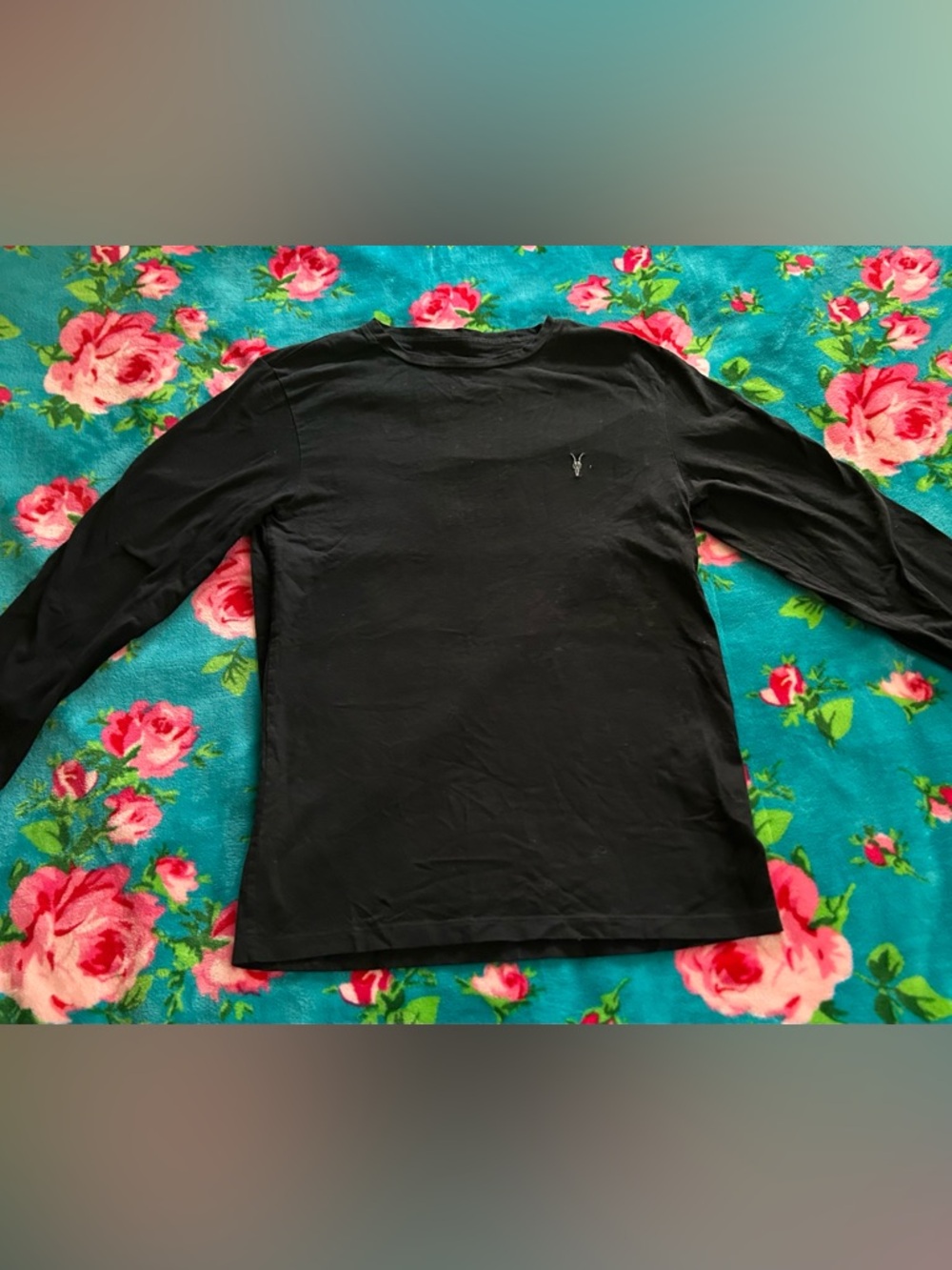 AllSaints Black Long Sleeve Crew Tee with Subtle Logo